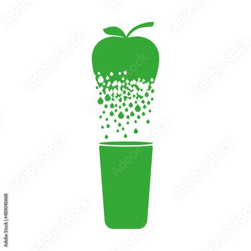 The apple dissolves as a liquid or juice and falls into a glass. Destruction effect. Diffusion