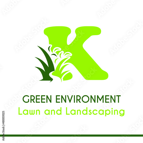 Initial K Letter with Green Grass for Lawn Landscaping Environment Garden Vegetation Home Care Management Service Business Logo Vector Idea