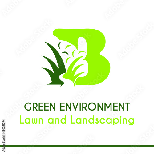 Initial B Letter with Green Grass for Lawn Landscaping Environment Garden Vegetation Home Care Management Service Business Logo Vector Idea