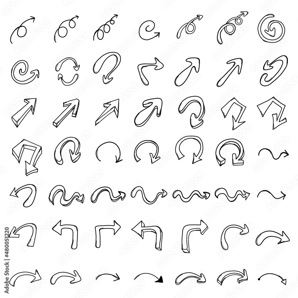 Arrow Doodle vector icon set. Drawing sketch illustration hand drawn line eps10 Arrow Doodle vector icon set. Drawing sketch illustration hand drawn line eps10