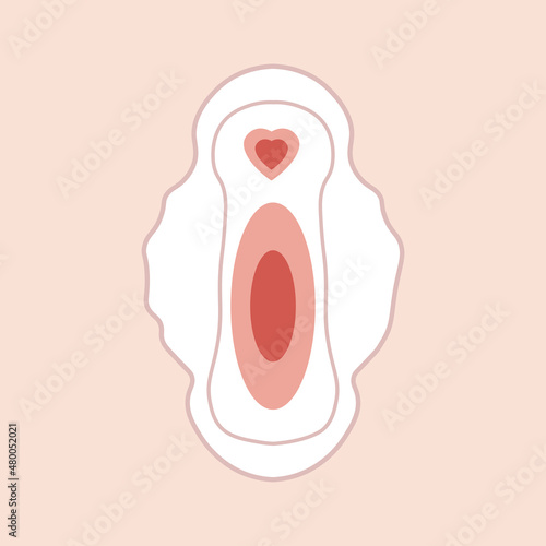 Menstruation hygiene. Female period products -hygienic pad . Feminine menstrual care illustration. Menstrual period. Feminism. Gender equality. Vector graphics