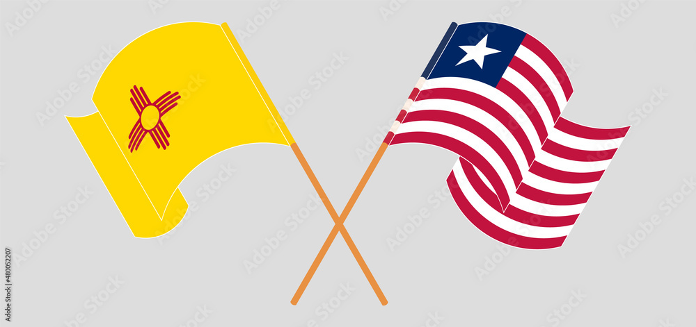 Crossed and waving flags of the State of New Mexico and Liberia Crossed and waving flags of the State of New Mexico and Liberia
