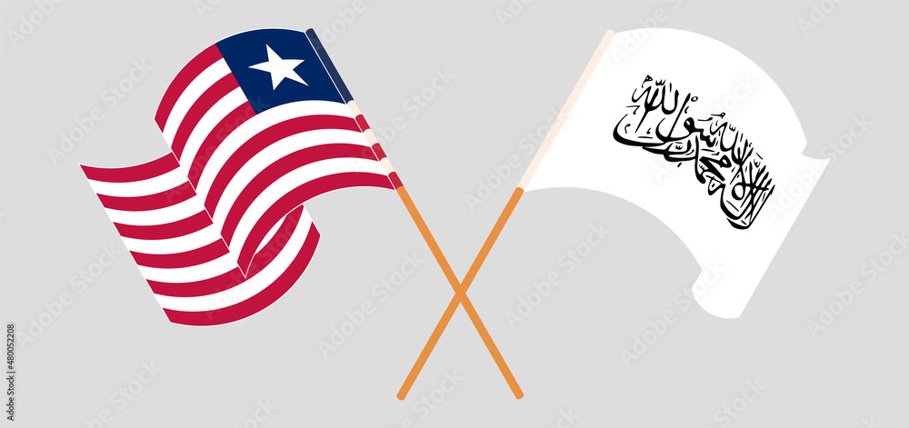 Crossed and waving flags of Liberia and Taliban Crossed and waving flags of Liberia and Taliban