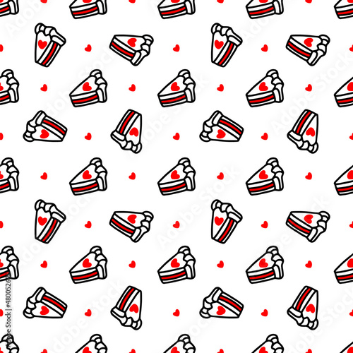 Seamless pattern with Cupcakes with hearts. Vector illustration. Design for Valentines Day