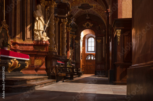 Baroque interior of the Parish Church "Poznanska Fara". Detail. Poznan, Poland. © Szymon