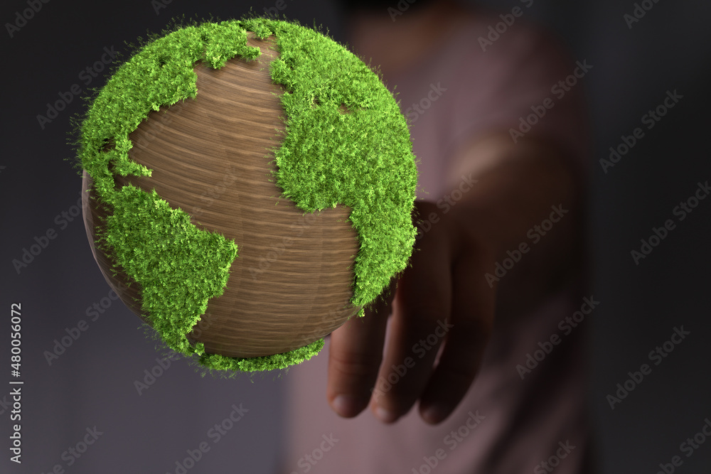 Ecology concept of green Earth globe made of leaves
