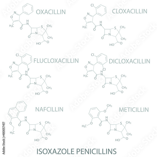 Isoxazole penicillins molecular skeletal chemical formula. photo