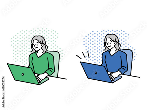 仕事をする女性(検索、テレワーク、パソコン、副業、ビジネス、オンライン、会議、ライフスタイル、スキルアップ、シンプル) Women who work .search, telework, computers, side jobs, businesses, online, conferences, lifestyles, skills