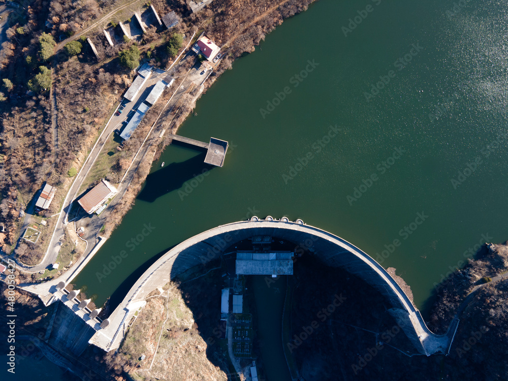 Aerial view of dam of Kardzhali Reservoir, Bulgaria