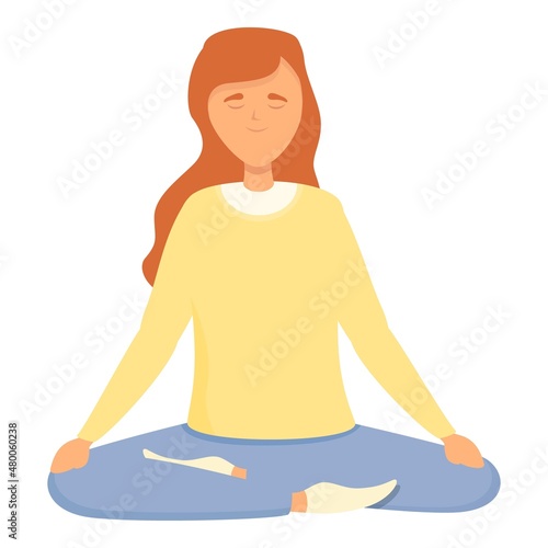 Manager meditation icon cartoon vector. Home pose. Woman relax