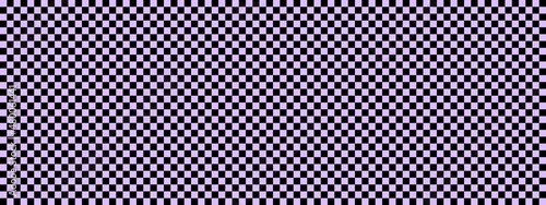 Checkerboard banner. Black and Lavender colors of checkerboard. Small squares, small cells. Chessboard, checkerboard texture. Squares pattern. Background.