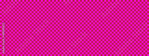 Checkerboard banner. Firebrick and Magenta colors of checkerboard. Small squares, small cells. Chessboard, checkerboard texture. Squares pattern. Background.