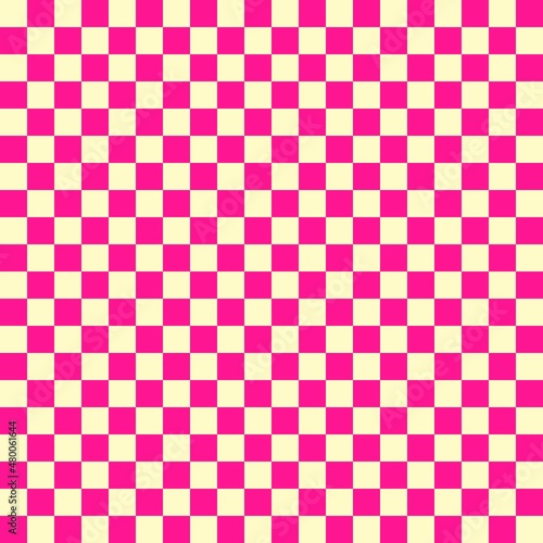 Two color checkerboard. Deep pink and Beige colors of checkerboard. Chessboard, checkerboard texture. Squares pattern. Background.