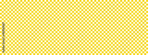 Checkerboard banner. Gold and White colors of checkerboard. Small squares, small cells. Chessboard, checkerboard texture. Squares pattern. Background.