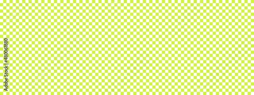 Checkerboard banner. Lime and White colors of checkerboard. Small squares, small cells. Chessboard, checkerboard texture. Squares pattern. Background.