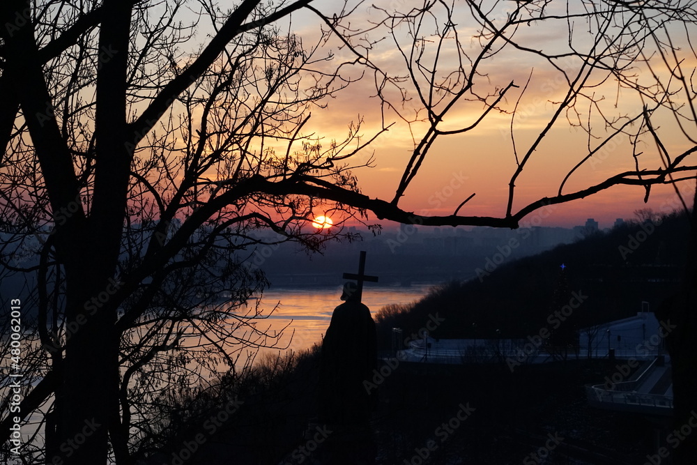 Fototapeta premium sunset over the river