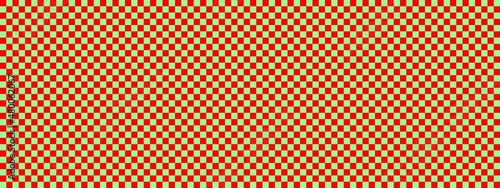Checkerboard banner. Pale Green and Red colors of checkerboard. Small squares, small cells. Chessboard, checkerboard texture. Squares pattern. Background.