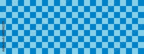 Checkerboard banner. Blue and Sky blue colors of checkerboard. Small squares, small cells. Chessboard, checkerboard texture. Squares pattern. Background.