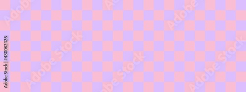 Checkerboard banner. Lavender and Pink colors of checkerboard. Small squares, small cells. Chessboard, checkerboard texture. Squares pattern. Background.