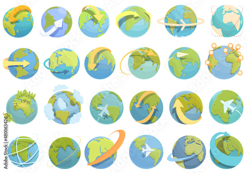 Around the world icons set cartoon vector. Globe world. Earth around