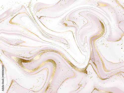 Luxury marble painting design print with gold glitter wave and dust.