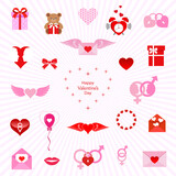 Valentine's Day set with heart and other elements on a white background.