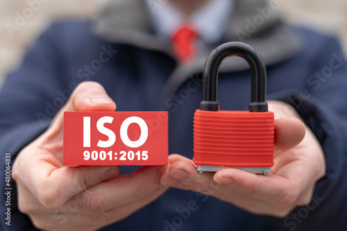 ISO 9001:2015 concept. ISO 9001 2015 Standards Quality Control. Quality management international standardization system. Requirements.