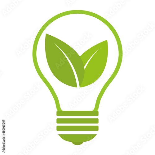 Green energy logo icon sign vector design template with light bulb and plant leaves