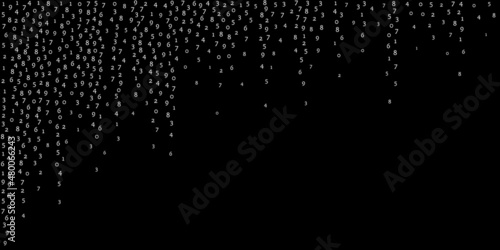 Falling numbers, big data concept. Binary white orderly flying digits. Good-looking futuristic banner on black background. Digital vector illustration with falling numbers.