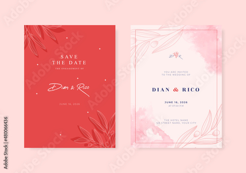 Beautiful pink watercolor wedding card