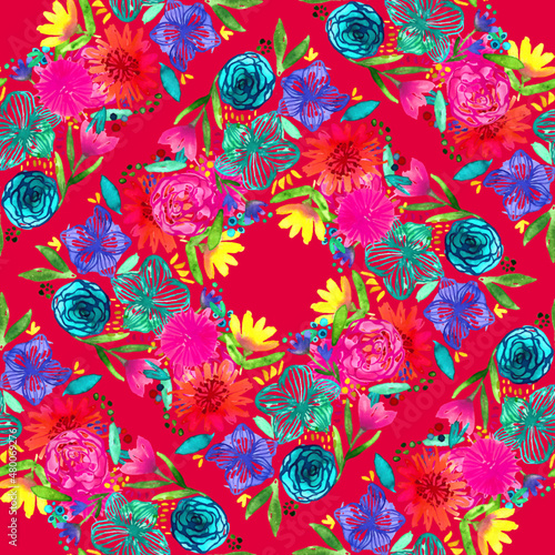Diseño mexicano floral folklórico en acuarela