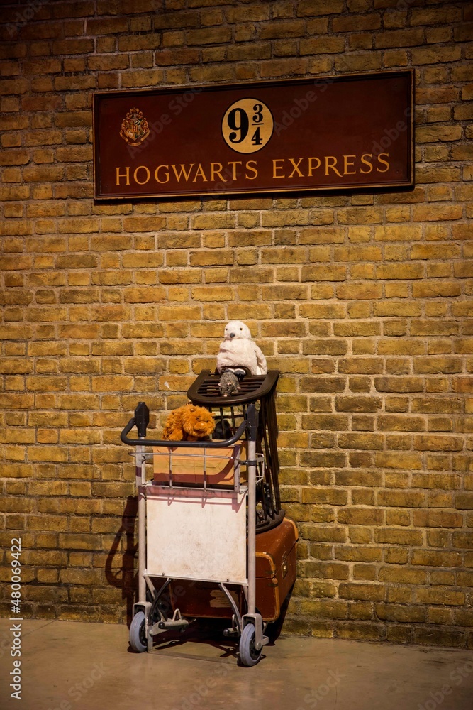 Naklejka premium London, England – July 21, 2016: The Platform 9 ¾, The Making of Harry Potter at Warner Bros. Studio Tour London, A behind-the-scenes walking tour of Harry Potter movies.