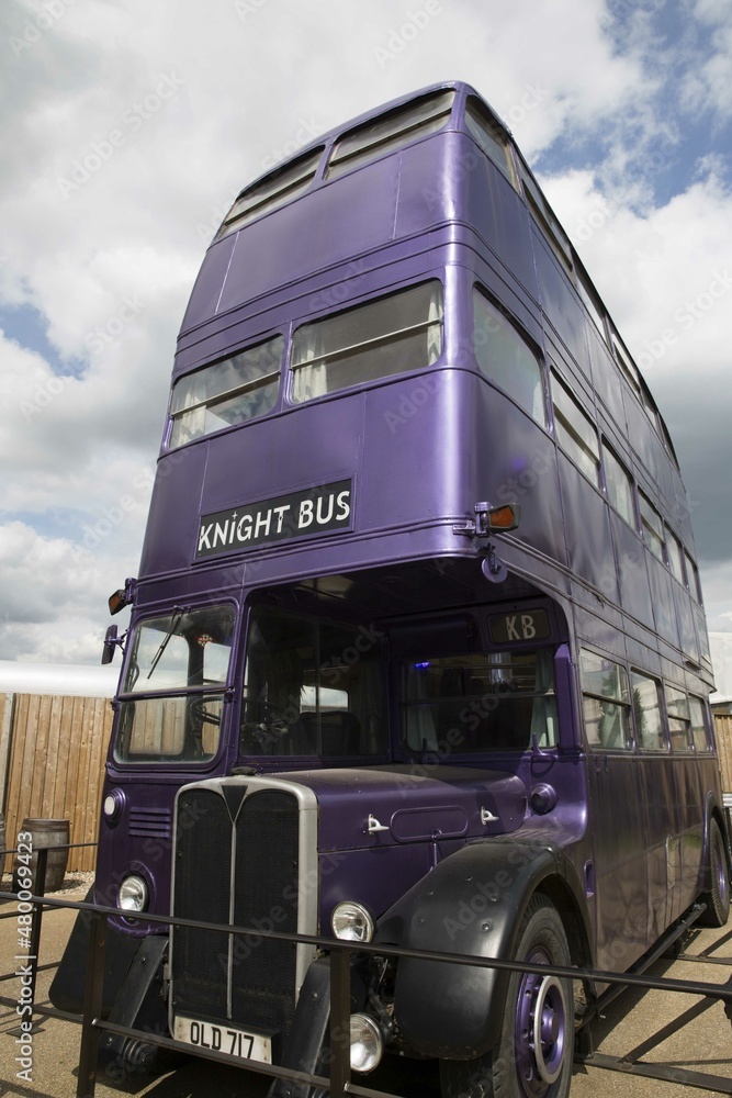 Fototapeta premium London, England – July 21, 2016: The knight bus at The Making of Harry Potter at Warner Bros. Studio Tour London, A behind-the-scenes walking tour of Harry Potter movies.
