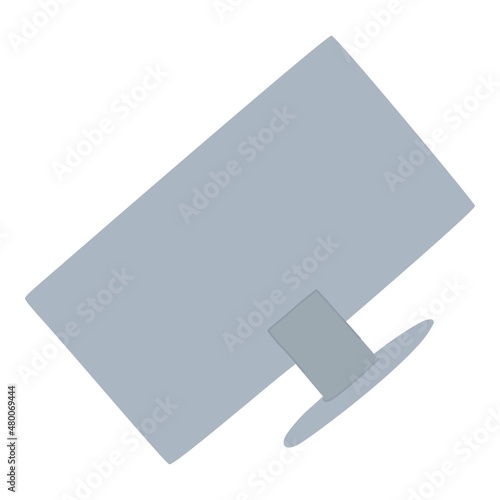 Computer monitor falling down with different things. Computer monitor fly, isolated Computer monitor fall, vector concept