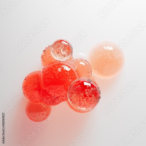 Fototapeta Naklejka Na Ścianę i Meble -  Organic shape bubbles. Caviar, liquid balls, molecular gastronomy realistic illustration. 3d render of glass or jelly looking round shapes. Closeup