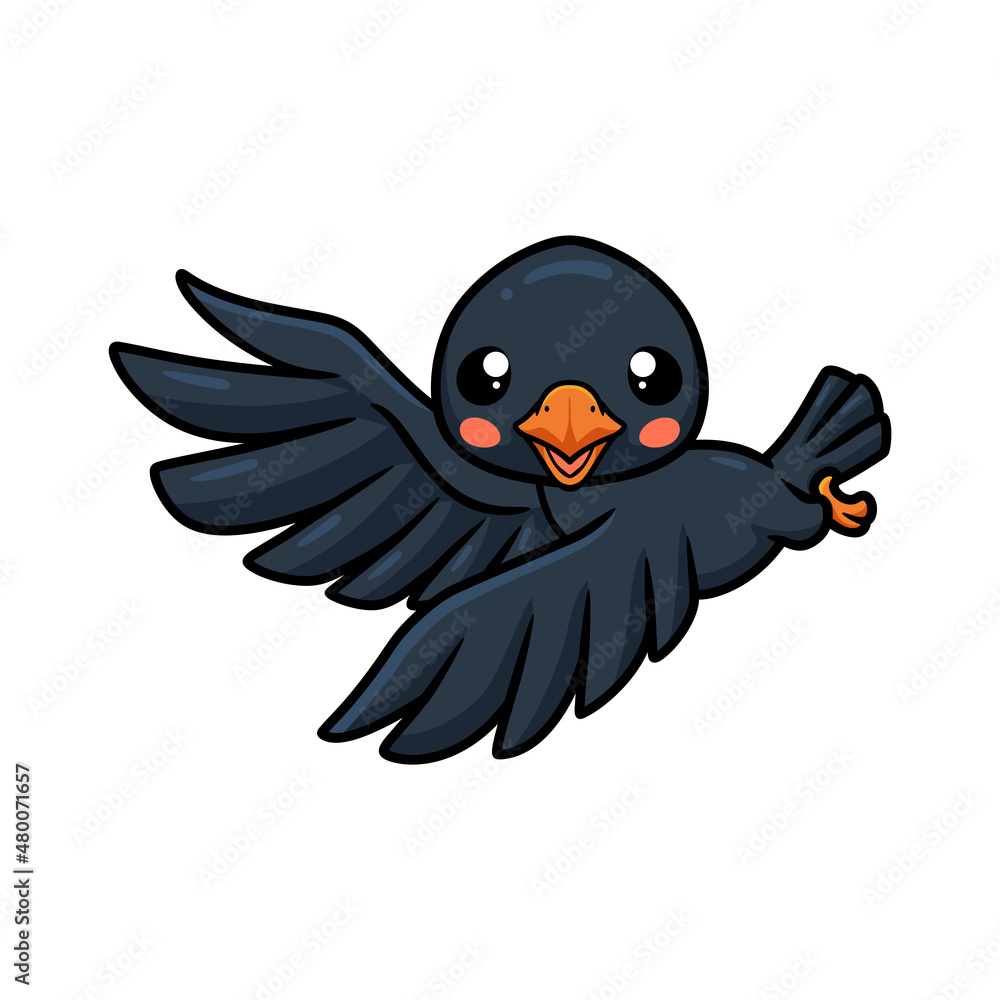 Fototapeta premium Cute little crow cartoon flying