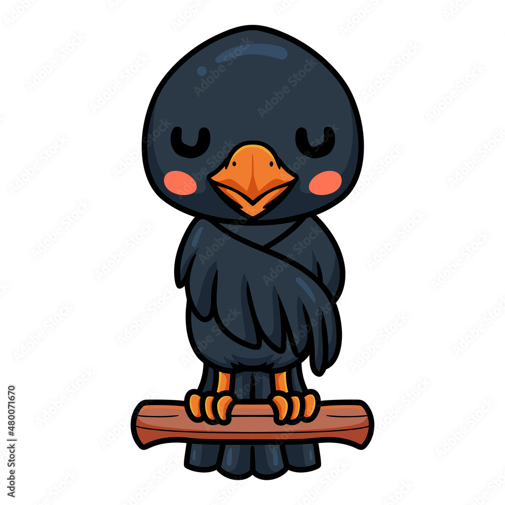 Obraz premium Cute little crow cartoon on tree branch