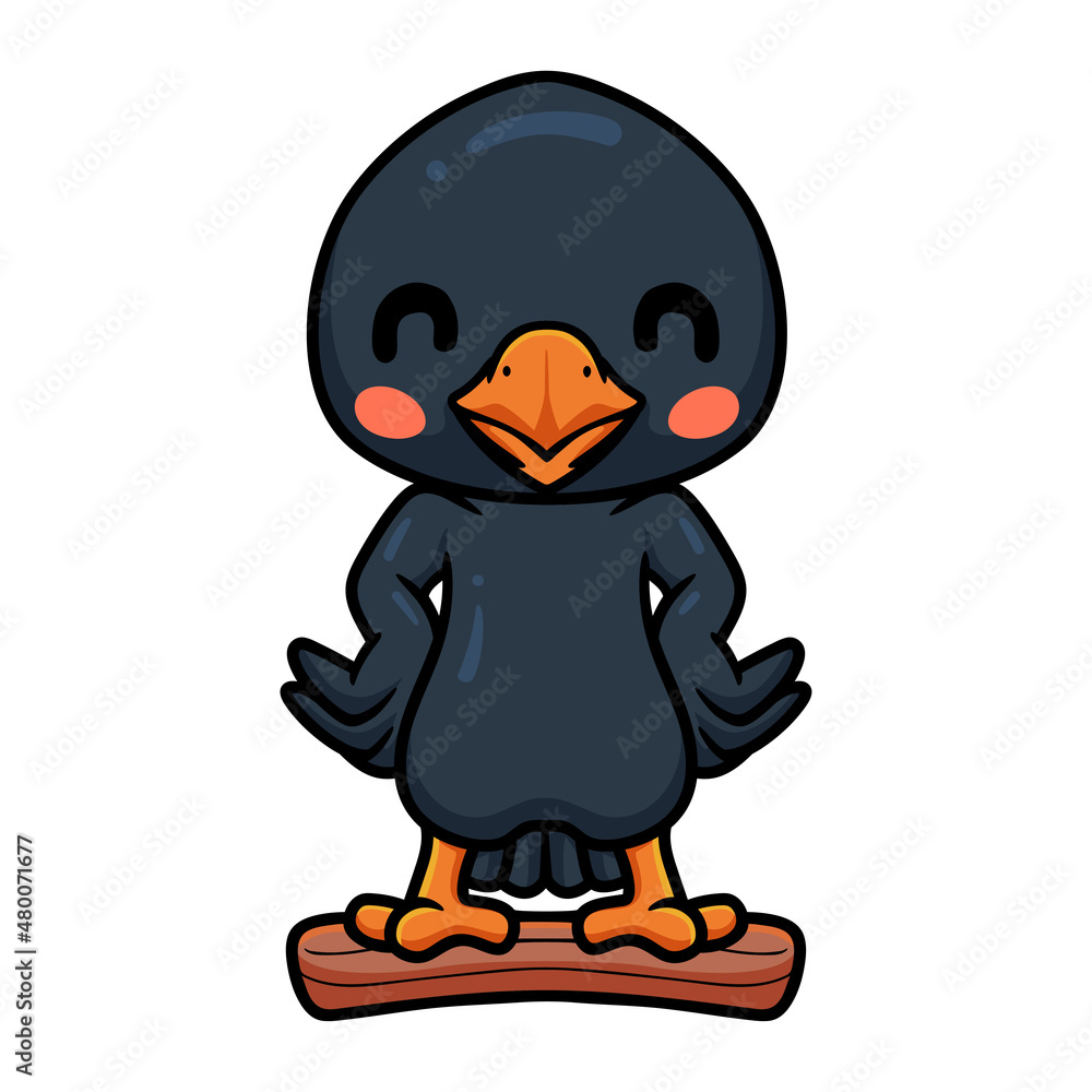 Cute little crow cartoon on tree branch Cute little crow cartoon on tree branch