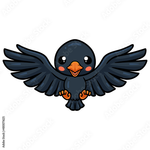 Cute little crow cartoon flying