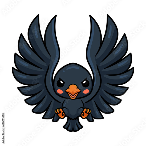 Cute little crow cartoon flying