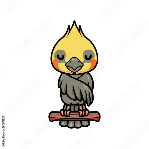 Cute little cockatoo cartoon on tree branch