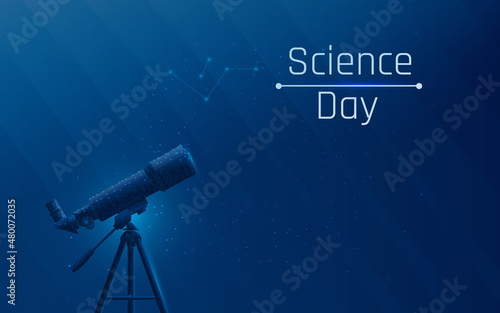 vast universe and constellation, telescope image, national science day. development of technologies and achievements of mankind. weave and wire frame style. low poly, triangle and dots