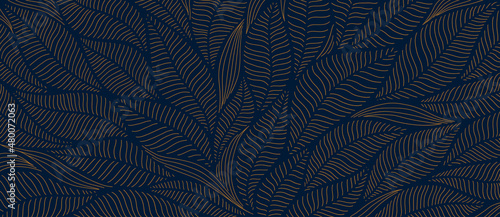 Luxury floral pattern with hand drawn leaves. Elegant astract background in minimalistic linear style.
