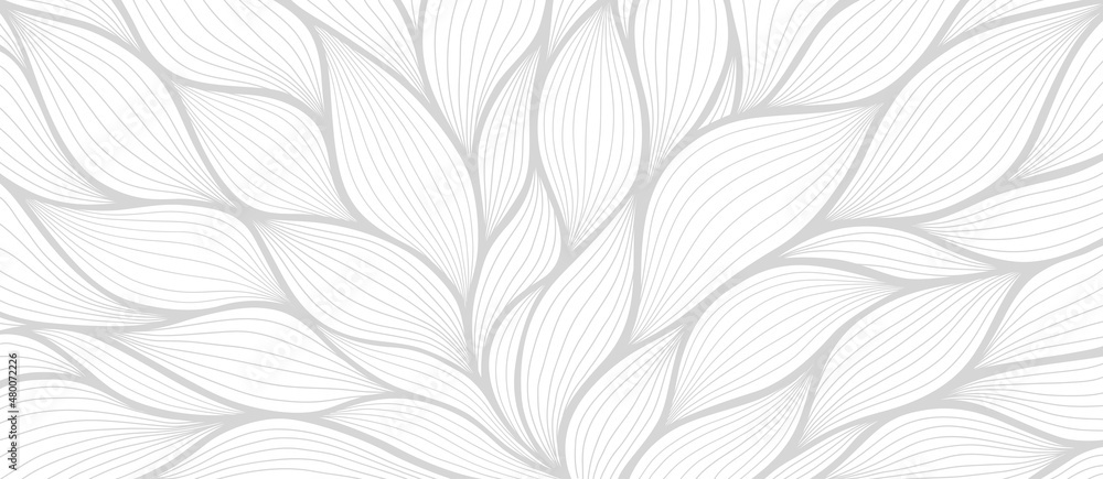 Luxury floral pattern with hand drawn leaves. Elegant astract background in minimalistic linear style. - obrazy, fototapety, plakaty 