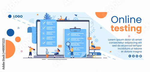 Online Testing Course Cover Template Flat Design Illustration Editable of Square Background for Social media, E-learning and Education Concept
