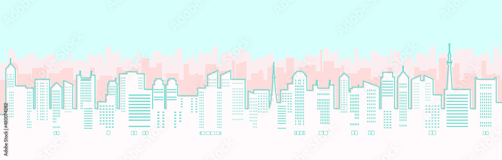 春らしい色の都市風景のイラスト 線画 Stock Vector Adobe Stock
