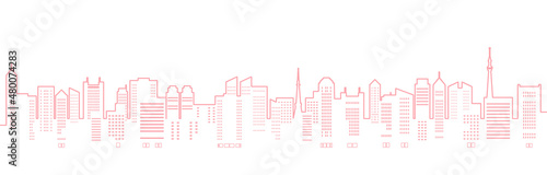 春らしい色の都市風景のイラスト（線画）