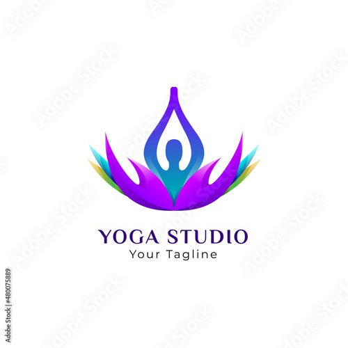 Nature yoga logo design. Colorful lotus yoga logo design template