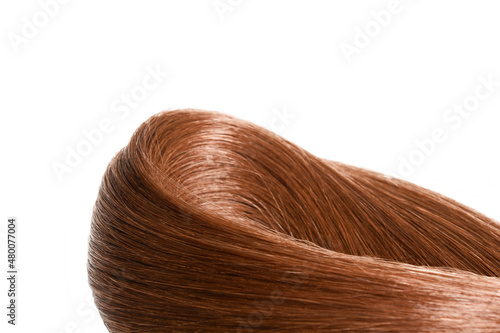 Brown red hair natural   isolated on white background   beauty