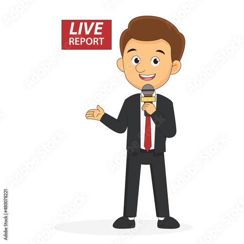 News presenter, male newsreader or newscaster broadcasting.